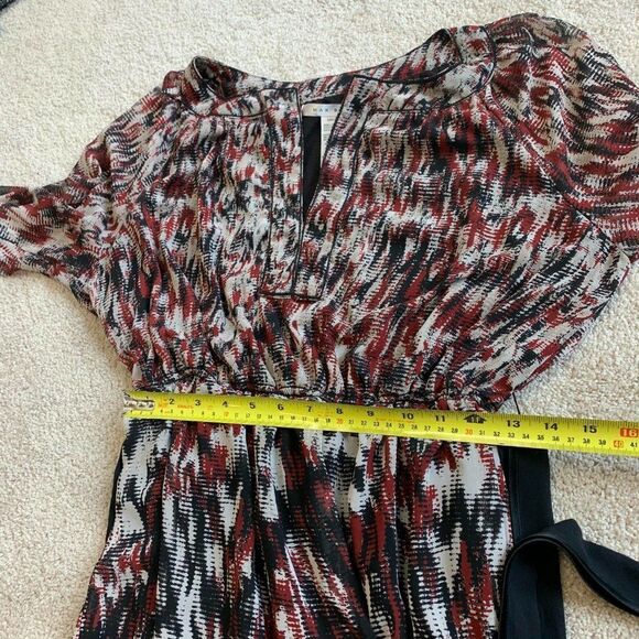 Max Studio red black tan LS dress Sz L - Picture 10 of 11